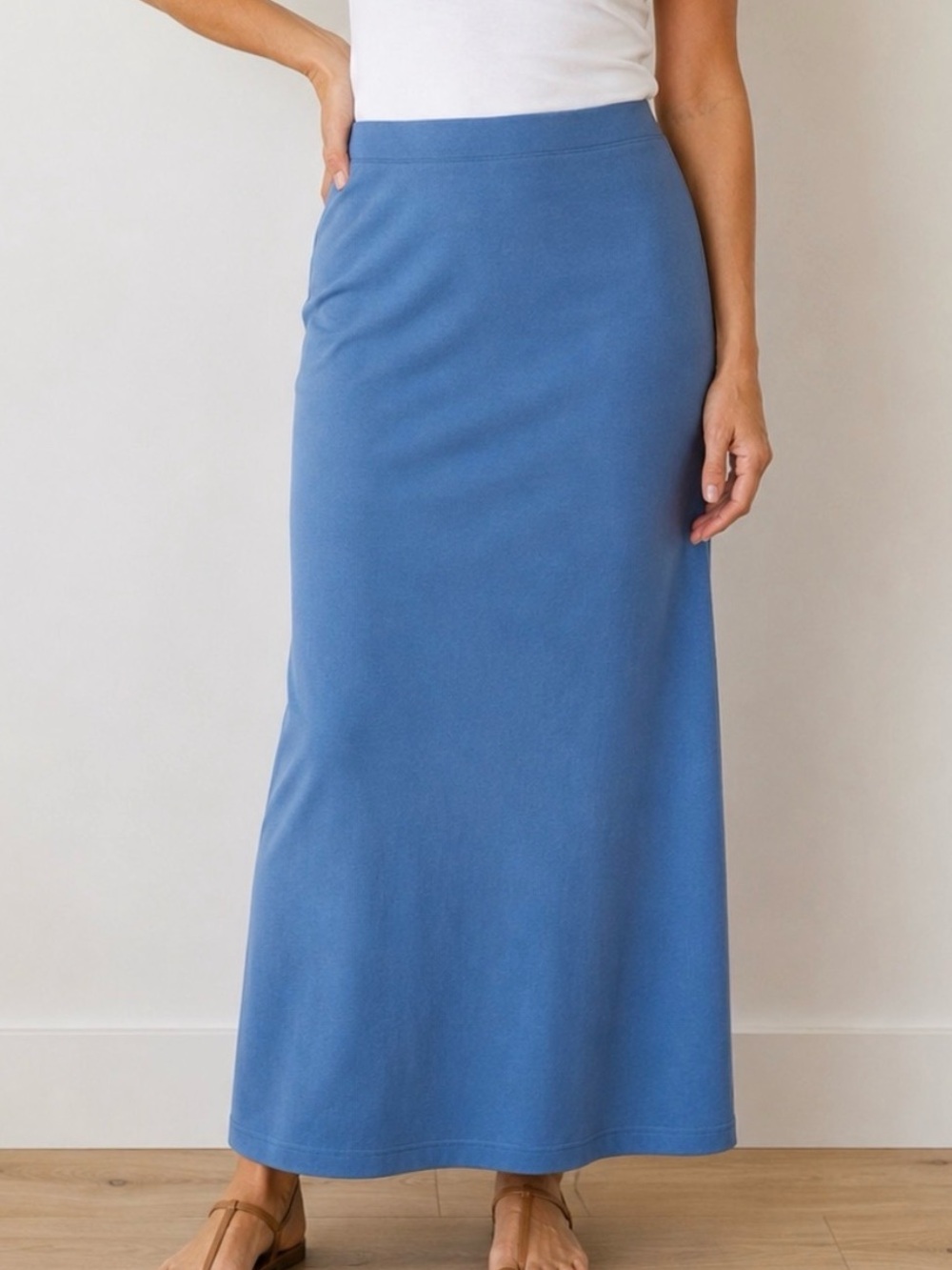 L.L.Bean Women’s Blue Cotton Blend Maxi Skirt Medium Regular Pull-On Stretch